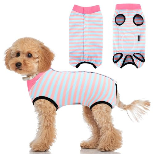 patinadrift Hundebody Nach Op Hunde Body Operation Hündin Rüde Hundebody Wundschutz Erholungsanzug für Hund Body Kastration Hund nach der Operation Kegel-Alternative(Rosa Blau,S)