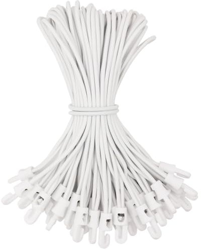 WMZOBH Bungee Cords with Hooks 50 Pcs - 10 Inch Elastic Short Bungee Ropes with Hooks, Small Tarpaulin Hooks (White)