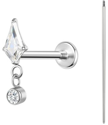 BodyAce ASTM F136 Titan Helix Piercings Ohrstecker, 16G Flatback Lippenpiercing With Piercing Taper, Nasenstecker Conch Tragus Piercing Schmuck [Hängendes rundes Diamant-Zirkon]