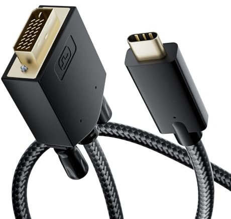 BolAAzuL Câble USB C vers DVI 1 m en nylon tressé, adaptateur USB-C vers DVI type C/Thunderbolt-3 vers DVI pour MacBook Pro 2020/2019/2018/2017, Surface Book 2, Dell XPS 13/15, Pixelbook