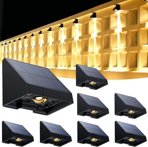 hoyiours Wandleuchte Aussen Solar, Solarlampen für Außen Garten Solarleuchten 150LM 3000K Warmweiß Dekorative Solarzaunleuchten wasserdicht Solarlampen Wandleuchte für Garten Balkon Wand 8 Stück