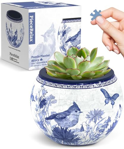 PieceRelax 3D Puzzle Blumentopf – Oriental Birds and Flowers | 80 Kunststoffteile | DIY-Pflanztopf zum Selbstbauen | Entspannendes Geschenk für Pflanzenliebhaber [K1115]