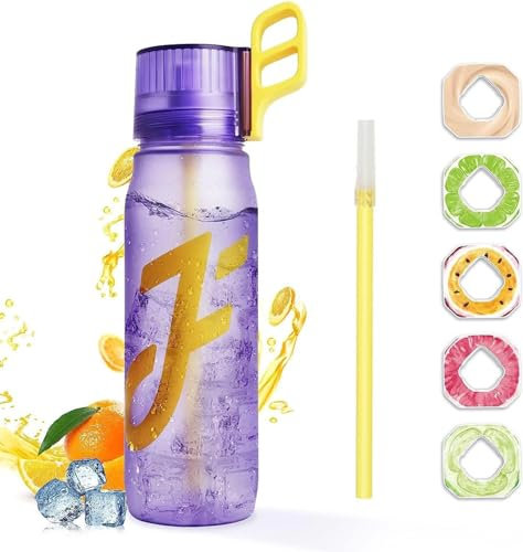 FUNGTN Air Water Bottle 650ML Scent Water Cup with 5 Flavour Pods 0% Sugar Water Cup BPA Free With Straw Sports Water Bottle Suitable for Outdoor Sports,B