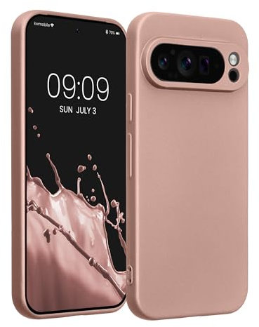 kwmobile Handyhülle kompatibel mit Google Pixel 9 Pro Hülle - weiche Silikon Case metallisch schimmernd in Metallic Rosegold