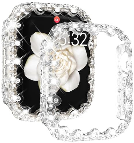 Fullife Bling Cases - Custodia protettiva compatibile con Apple Watch serie 9/8/7 da 41 mm, senza pellicola protettiva, per iWatch da 41 mm, trasparente