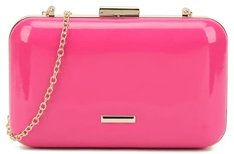 UShopUK Pochette rigida in pelle verniciata con bordi tondi, per spose, balli di fine anno, matrimoni, feste, borsetta a mano, Rosa fucsia, medium
