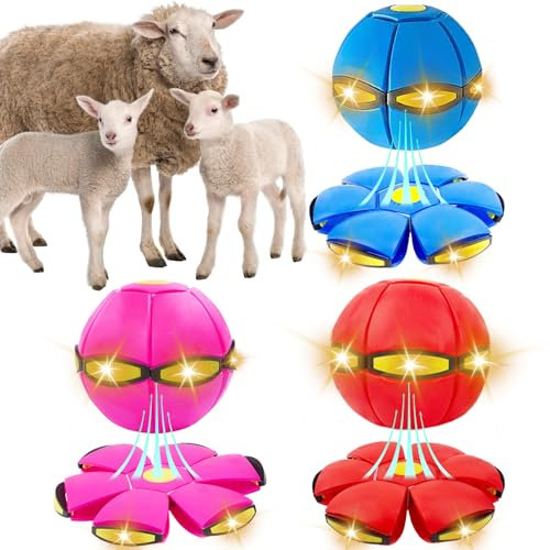 OOXYG 3PCS Pet Toy Flying Saucer Ball, Flying Saucer Ball Dog Toy with 3 Lights for Interactive Dog, Outdoor Ball, Doggy Disc Ball Red+Blue+Pink