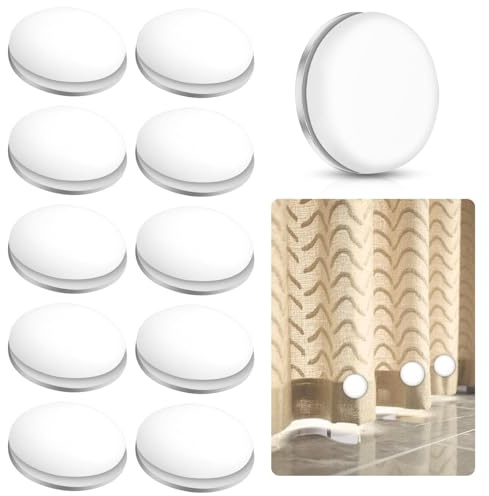 RXKFIGX Magnetic Shower Curtain Weights, 10 Pcs White Round Curtain Magnets Closure, Waterproof Magnetic Drapery Clips, Outdoor Curtain Liner Magnets For Drapery, Tablecloth, Refrigerator, Flag