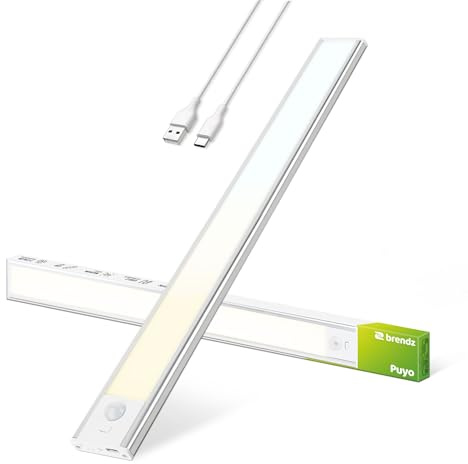 Brendz Unterbauleuchte Küche LED, 40cm, USB-C Wiederaufladbar, Dimmbar | LED Leiste Küche, 2200mAh, 3 Farbtemperaturen, Magnetisch, Küchenunterbauleuchte, Küchenbeleuchtung, Puyo Silber