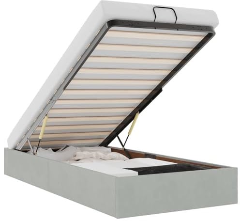 vidaXL Ottoman-Bett ohne Matratze Hellgrau 100x200 cm Samt, Bettrahmen, Bettgestell mit Stauraum, Polsterbett, Bettgestell, Bettrahmen mit Stauraum