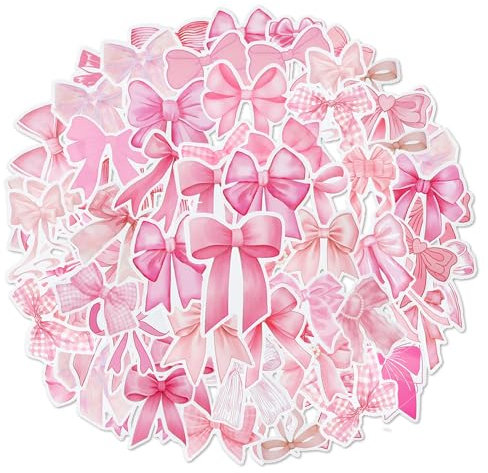 100 pcs Pink Coquette Bow Stickers Aesthetic Preppy Stickers Waterproof Cute Pink Bow Decor Stickers for Scrapbooking Water Bottles Laptops Phones Room