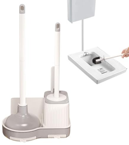 3-in1Toilet Brush and Plunger Set, Plunger Toilet Unblocker with Holder, Wall-mounted No Dead Angle Toilet Brush, No Punching Required Toilet Plunger Set, Washable Breathable Toilet Brush for Bathroom