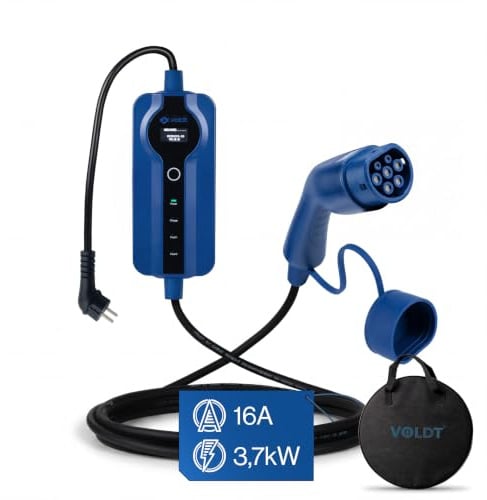 VOLDT Typ 2 Ladekabel Schuko 3,7 kW + APP, 1-phasig, 8A - 16A, verstellbare EV-Ladegerät mit steuerbarer Digitalanzeige für Elektroauto, Ladekabel für Elektrofahrzeuge, IP67 wasserdich