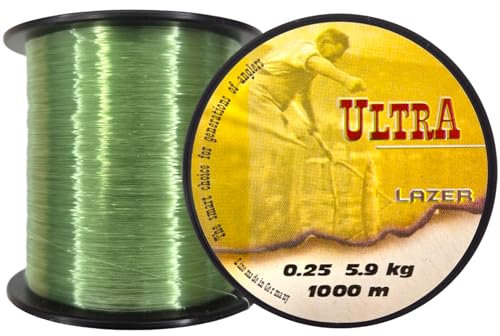 LAZER LINE Ultra Monofil Angelschnur 1000m Dia 0,25mm Test 5,9kg Grün Schnur - Karpfen Hecht Zander Angel - Spinner Angeln - Grundangeln - Monofilament Angelsehne - Nylonfaden Vorfach – Vorfachschnur