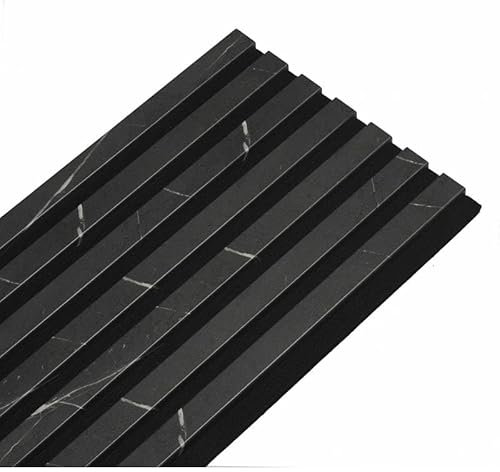 DECOON - Panneau Mural Acoustique tasseaux Bois 250 x 30 x 1,9cm - Décor marbre Noir sur Feutrine Noire - Effet Luxe et Isolation phonique - Revêtement Mural Design intérieur - 0,75 m²