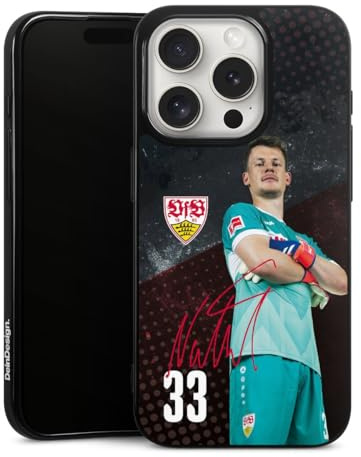 Silikon Hülle kompatibel mit Apple iPhone 15 Pro Case schwarz Handyhülle VfB Stuttgart Alexander Nübel Offizielles Lizenzprodukt