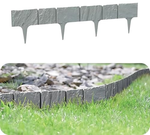 GARDENIX Bordure de pelouse en Plastique - Bordure de Parterre - Aspect Pierre - 3,9 m - Gris - 5 modules - Résistant aux UV - Palissade de Jardin - Polyvalent
