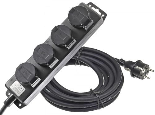 ChiliTec 4-Fach Steckdosenleiste Aussensteckdose mit 4 Schutzkontaktsteckdosen Klappdeckel 10m Kabel IP44 Mehrfachsteckdose für den Innen- & Außenbereich 230V 16A Schwarz