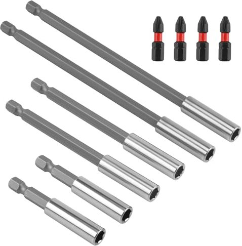 10PCS Magnetic Extension Bit Holder Set 60 100 150mm Hex Shank S2 Steel Magnetic Drill Bit Extension Holder with 4*PH2 Screwdriver Impact Bits for Impact Driver Socket Screwdriver Drill Power Tool