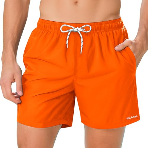 Hill & Sea Pantaloncini da Bagno Uomo ad Asciugatura Rapida Pantaloncini da Bagno da Uomo Traspiranti e Idrorepellenti con Fodera in Rete Tasche e Coulisse Regolabile Arancione L