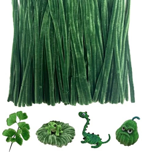Vingspina 200 Stück 8mm Pfeifenreiniger Grüner, Lang 30 cm X 8mm Pipe Cleaner Basteln für DIY Handwerksprojekte, Mit Beweglichen Augenaufklebern und Fellkugel