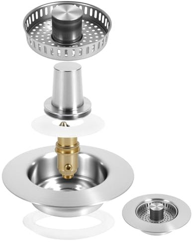 2 Pcs Stainless Steel 3 in 1 Pop Up Sink Drain Strainer Efficient Draining Sink Stopper Hair Catcher Square Hole for Bathroom