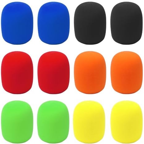 SYEYCW 12 Pcs Microphone Foam Covers, Colorful Handheld Reusable Foam Mic Cover, Shakeproof Blocks Out Plosives Mic Filter, for Most Handheld Microphones, for KTV Stage Device Performance, 6 Colors