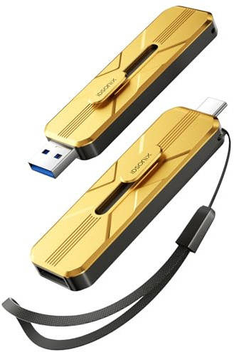 iDsonix USB Stick 512GB Externe SSD bis zu1073 MB/s, Flash Drive with 2 Ports USB 3.2 Gen2 + Type-C, Push-Pull Design, Aluminium Portable Memory Stick für iPhone 17/16/15/PS5/Android Phone/Mac/Windows