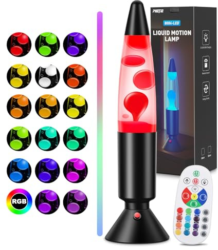 PHEJIE 36cm RGB Lavalampe mit Fernbedienung Automatischer Farbwechsel Nachtlicht für Kinderzimmer, Büro, Wohnzimmer Deko, Retro Lampe Geschenk für Kinder & Erwachsene (17 Farben)