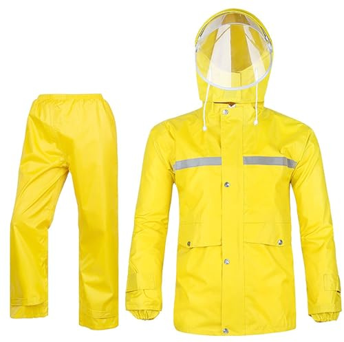 Fahrradbekleidung Herren Set, Wasserdicht Regenbekleidung 2 Teilig Reflektierend Regenanzug Regenjacke Regenhose Outdoor Multifunktional Regenkombi Für Wandern Fahrrad Motorrad Angeln, Gelb, M