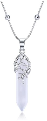 CrystalTears Crystal Necklace for Women, Womens Healing Crystals Point Pendant Necklace with Beaded Snake Chain, Trendy Crystal Necklaces Jewellery Gifts for Women Mum Christmas
