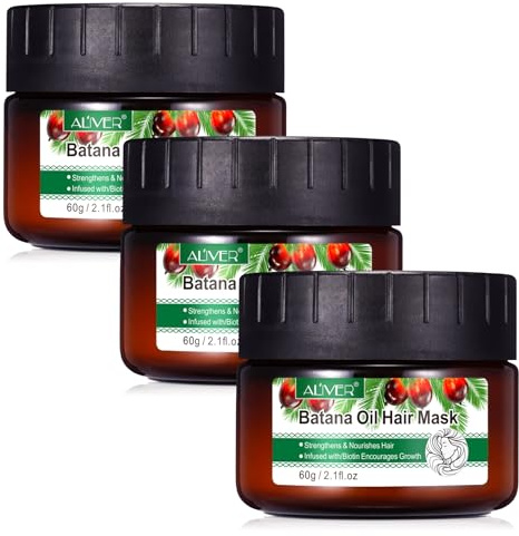 P-Beauty Haarmaske mit Batana Öl für Haarwachstum & Haarpflege - Vegan, Intensivpflege mit Biotin & Vitamin E gegen Haarausfall - Stärkt Haarwurzeln & regeneriert trockenes, brüchiges Haar (3x60g)