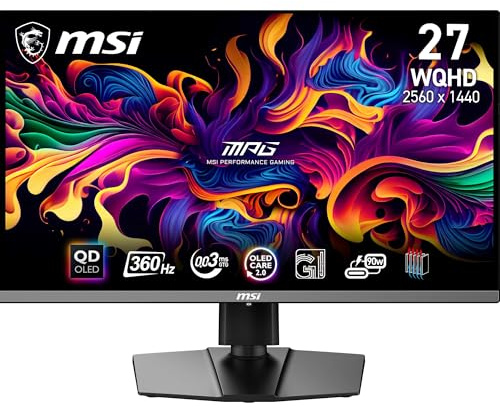 MSI MPG 271QRXDE QD-OLED Gaming Monitor, 27 Zoll, WQHD, 360Hz, 0,03ms | 2560 x 1440, DisplayHDR True Black 400, HDMI 2.1, USB C (90W PD), OLED Care 2.0, USB Hub, RGB