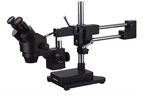AmScope 3.5X-180X Binocular Stereo Zoom Microscope with Black Double Arm Boom Stand