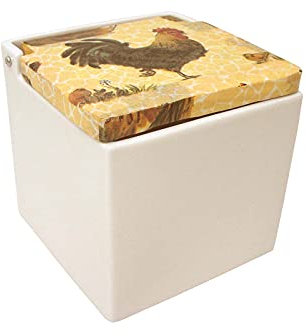 SALERO Sal Cuadrado Porcelana Blanco BISAGRA Tapa Madera DECOPAUGE GALLINAS