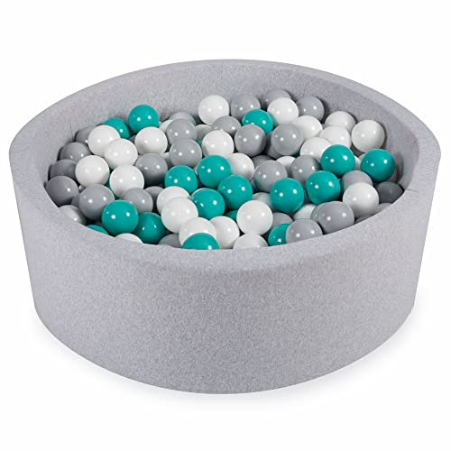 Angelove Piscina De Bolas 90X30cm/200 Bolas para Bebé Niños Piscina De Espuma Redonda Blanda Gris Claro: Turquesa/Gris/Blanco