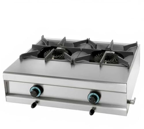 MBH - Cocina a gas profesional con 2 fogónes de sobremesa y alta potencia para cocina industrial de bar, restaurante, food trucks, hostelería y catering.