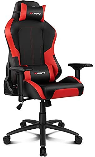 Drift Gaming DR250 - Silla Gaming Profesional, Polipiel, reposabrazos Ajustable 4D, pistón Clase 4, basculable, Altura Regulable, Respaldo reclinable, cojín Lumbar y Cervical, Color Negro/Rojo
