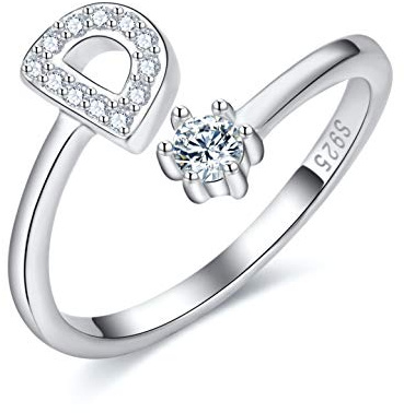 CRYSLOVE Damen Mädchen Buchstabe Ring 925 Sterling Silber Offener Verstellbare Initiale Alphabet A-Z Ringe Schmuck mit Geschenkbox