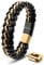 SERASAR Armband Herren 20cm Schwarz Gold Männer Leder Armreif Herrenarmreif Armschmuck Schmuck Herrenschmuck Armkette Flecht Wickelarmband Armbändchen Men Leather Bracelet
