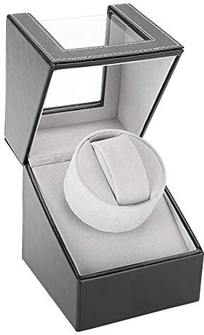 Winder Box,Uhrenbeweger fur Automatikuhren Single Watch Winder Holder Display Aufbewahrung Rotierende Basis(EU-Stecker),16 * 13 * 12 cm (Schwarz)