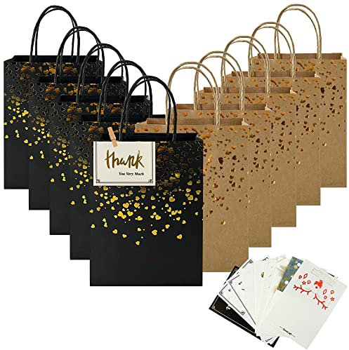 ITME 10 Pcs Gift Bags Bulk Kraft Paper Bags Love Stamping Design Gift Bags Medium Size Suitable for Christmas, Birthday, Father'S Day, Mother'S Day, Valentine'S Day Party Gift Bags (Black and Brown)