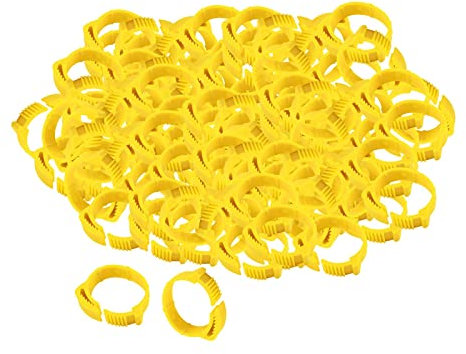 Fenteer 100 Stüe 2.8 cm Hühnerringe Verstellbar Geflü, Beinringe Fußringe Ringe mit Nummer, Clipsringe Klemmringe für Küken Hühner Gans Ente, Gelb