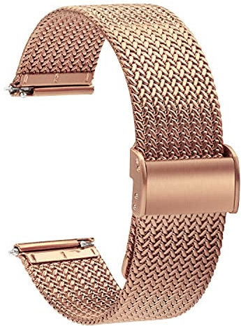 TStrap Mesh Uhrenarmband Metall 18mm - Schnellverschluss Ersatz Uhrenarmbänder für Herren Damen - Mailänder Smartwatch Armband aus Edelstahl Roségold - 16mm 18mm 20mm 22mm