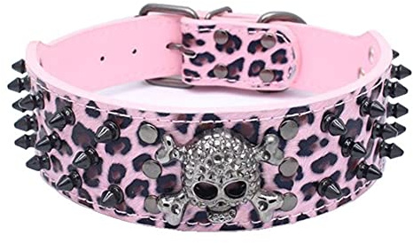 ETOPARS Schädel Niet Haustierhalsband, Großes Mittleres und Kleines Hundehalsband, Totenkopf verstellbar mit Spike-Nieten Kroko Kunstleder Hundehalsband