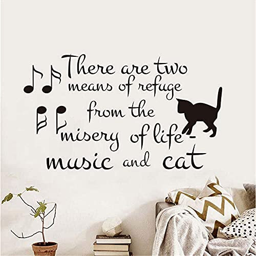 Es Gibt Zwei Möglichkeiten, Der Welt Zu Entkommen. Vinyl Wandaufkleber Musik Und Katzennoten Abnehmbare Tapeten Tierhandlung Aufkleber Dekoration Größe 74 Cm * 43 Cm