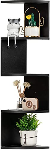 ALIMORDEN Eckregale, 4 Etagen, Wandmontage, schwebende Regale, 84 cm, Zickzack-Design, Regale für Wohnzimmer, Büro, schwarzes Finish