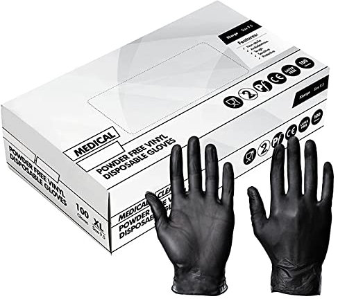 Transparente Vinyl-Einweghandschuhe, Mehrzweck-Handschuhe, latexfrei und puderfrei, Blau / Schwarz, 100 Stück (Schwarz, M (100 Stück)