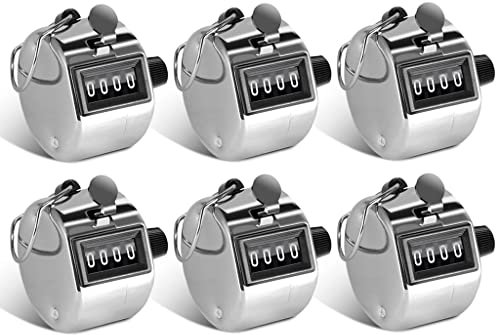Hitopin 6 Stücke Mechanischer Handzähler, HandzäHler Counter, Finger ZäHler, Klicker SchrittzäHler, 4-Stelliger HandzäHler, für Sport, Schule, Training, Verschiedene Datenstatistiken (Silber)