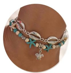Bufenia Boho Seashell Cheville Bracelets pour Femmes Starfish Layered Cheville Ensembles Perlé Tortue Pendentif Cheville Chaîne D'été Plage Pied Chaînes Bijoux